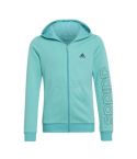 Hoodie met rits en logo Meisjes Appelblauwzeegroen_1